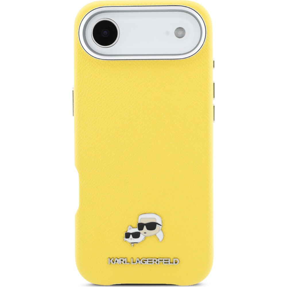 Karl-Lagerfeld-PU-Karl-and-Choupette-Heads-Pins-MagSafe-kryt-iPhone-Air-zluty