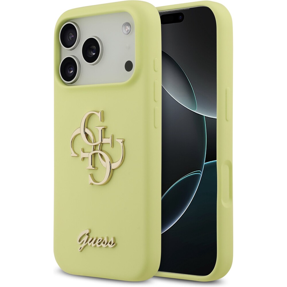 Guess-Liquid-Silicone-4G-Metal-Logo-kryt-iPhone-17-Pro-zluty
