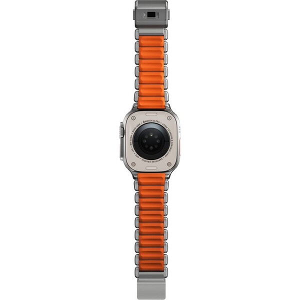 Nomad-Stratos-Band-FKM-reminek-Apple-Watch-45-46-49mm-Natural-Titanium-Ultra-Orange
