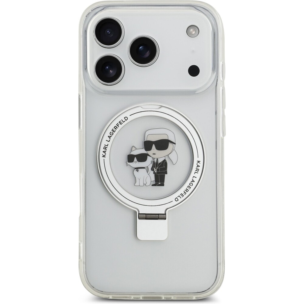 Karl-Lagerfeld-Ringstand-Karl-and-Choupette-MagSafe-kryt-iPhone-17-Pro-bily