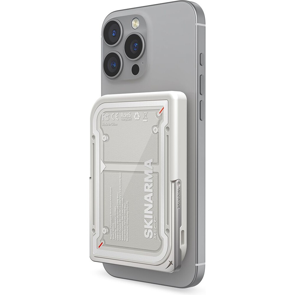 SKINARMA-Nexus-Mecha-MagSafe-powerbanka-se-stojankem-USB-C-PD-5000-mah-svetle-seda