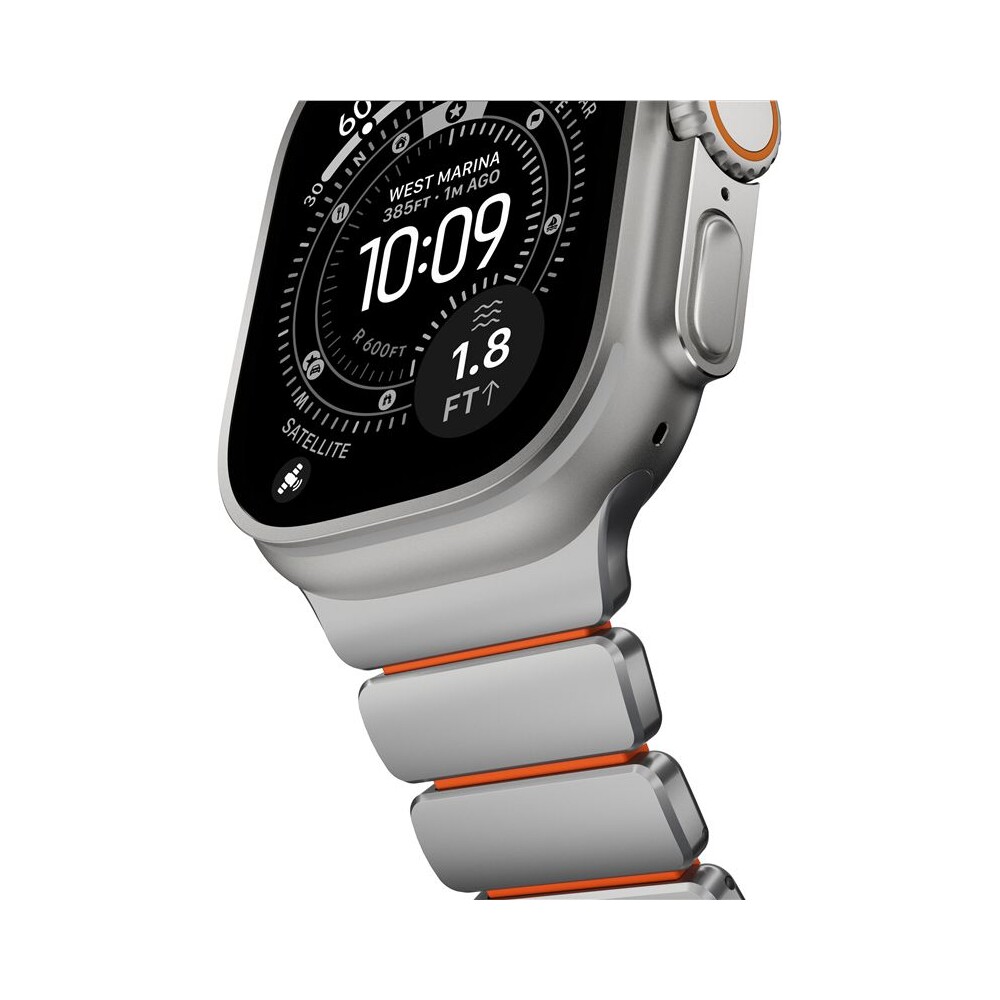 Nomad-Stratos-Band-FKM-reminek-Apple-Watch-45-46-49mm-Natural-Titanium-Ultra-Orange