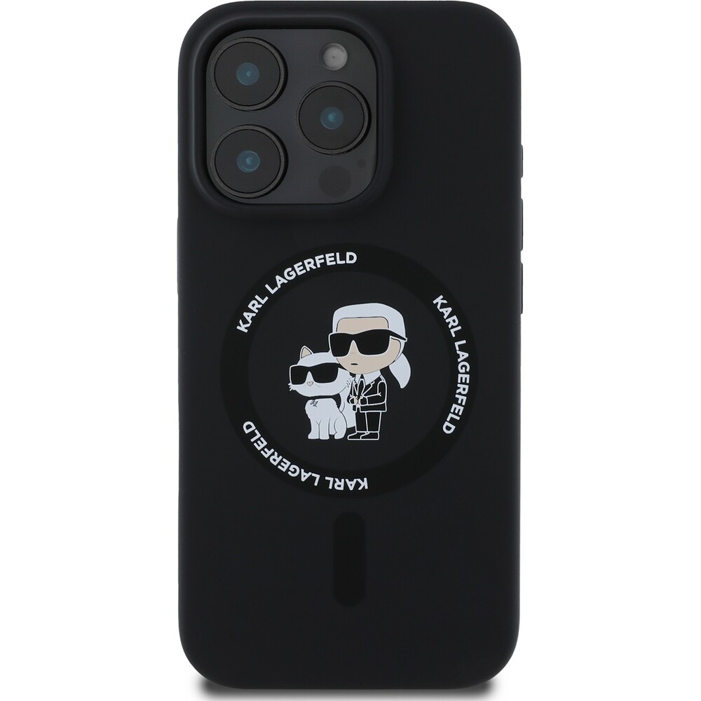 Karl-Lagerfeld-Liquid-Silicone-Karl-and-Choupette-MagSafe-kryt-iPhone-16-Pro-cerny