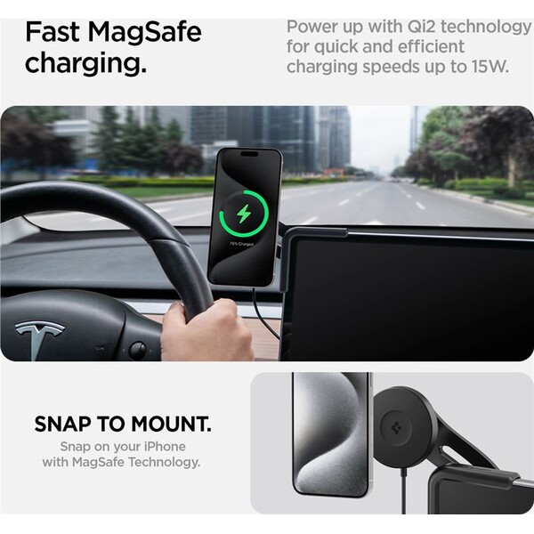 Spigen-Tesla-TapLock-MagSafe-Car-Mount-Charger-Qi2-drzak-s-nabijenim-cerny