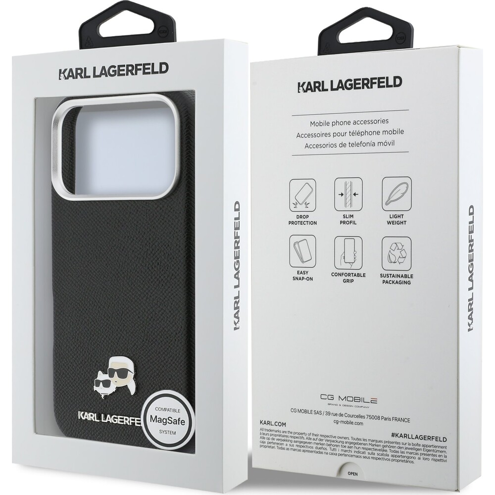 Karl-Lagerfeld-PU-Karl-and-Choupette-Heads-Pins-MagSafe-kryt-iPhone-17-Pro-Max-cerny