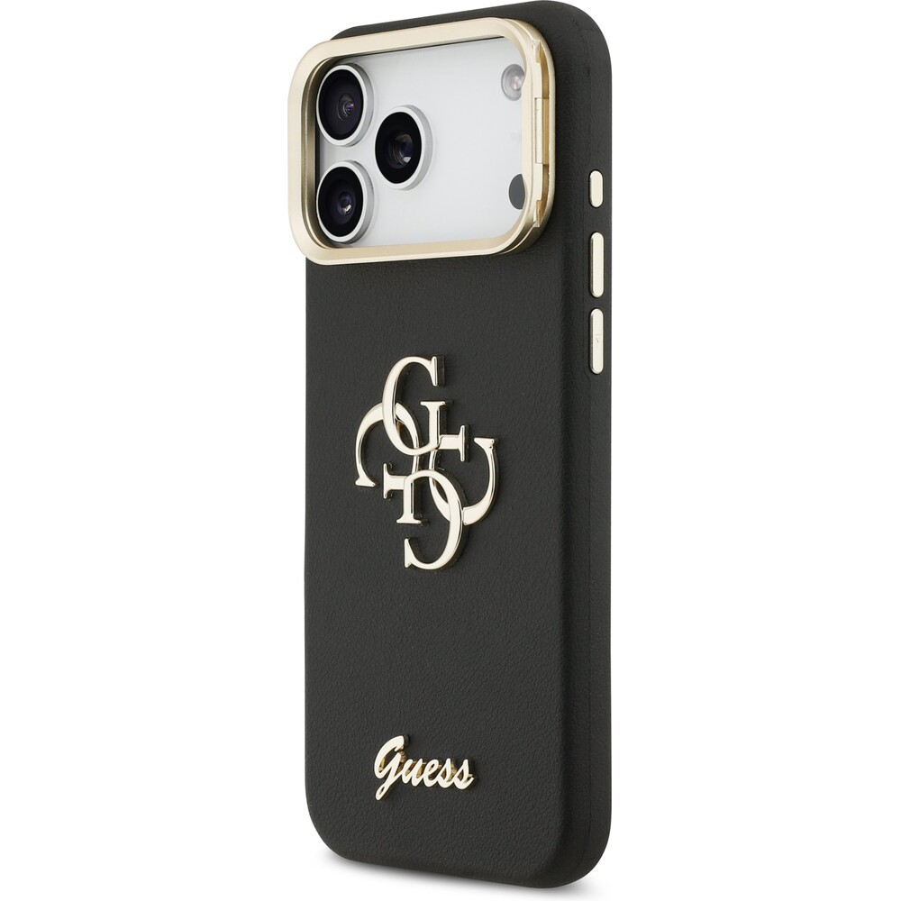 Guess-PU-Grained-4G-Logo-Stand-Camera-Frame-kryt-iPhone-17-Pro-Max-cerny