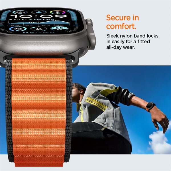 Spigen-Fabric-Band-hook-reminek-Apple-Watch-49-46-45-44mm-cerny-oranzovy