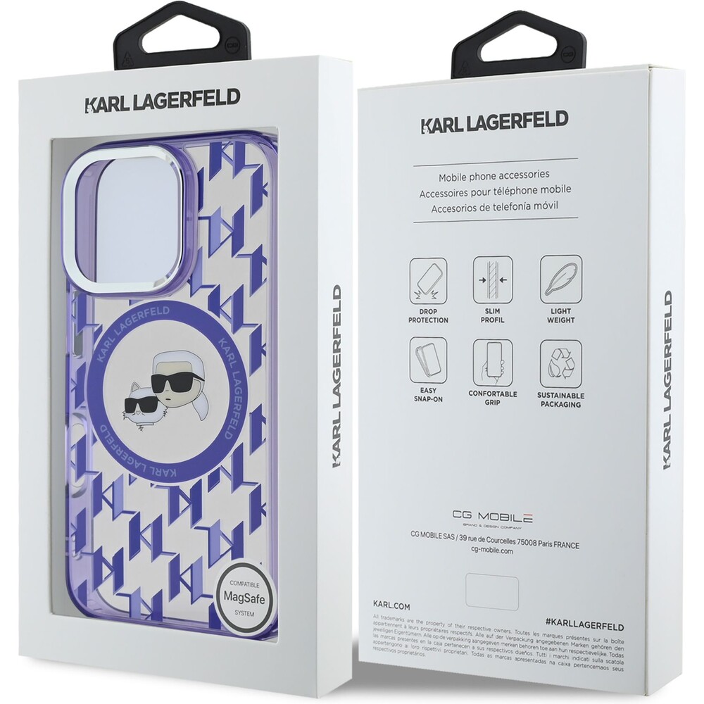 Karl-Lagerfeld-IML-Monogram-K-CH-Heads-MagSafe-kryt-pro-iPhone-16-Pro-fialovy