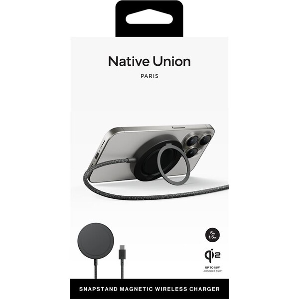 Native-Union-Snapstand-Qi2-MagSafe-bezdratova-nabijecka-cerna
