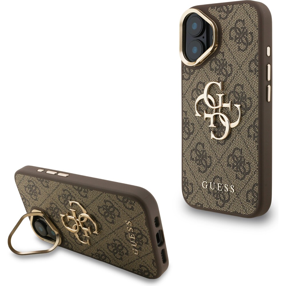 Guess-PU-4G-Metal-Logo-Stand-Camera-Frame-kryt-iPhone-16-hnedy