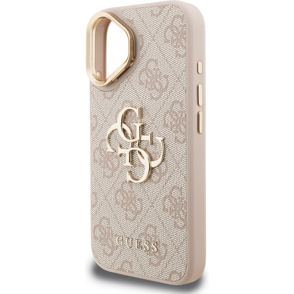 Guess-PU-4G-Metal-Logo-Stand-Camera-Frame-kryt-iPhone-16-ruzovy