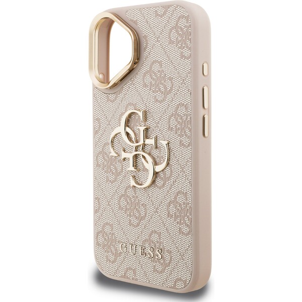 Guess-PU-4G-Metal-Logo-Stand-Camera-Frame-kryt-iPhone-16-ruzovy