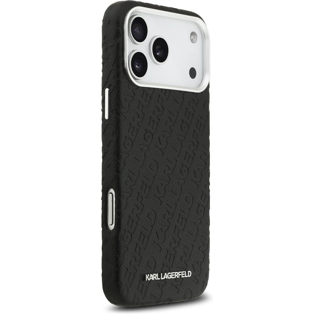 Karl-Lagerfeld-Grained-PU-Repeated-Logo-MagSafe-kryt-iPhone-17-Pro-Max-cerny