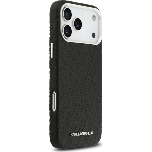 Karl-Lagerfeld-Grained-PU-Repeated-Logo-MagSafe-kryt-iPhone-17-Pro-Max-cerny