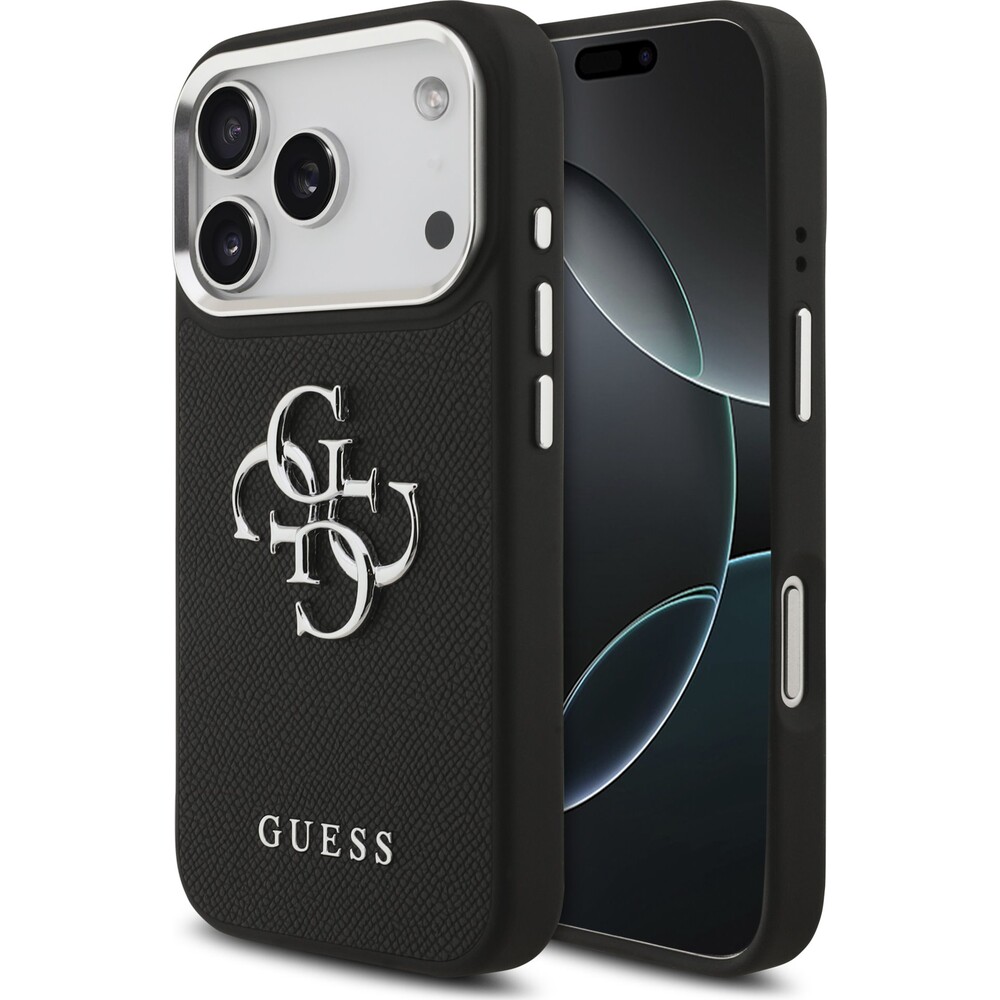 Guess-PU-Grained-4G-Metal-Logo-kryt-iPhone-17-Pro-cerny
