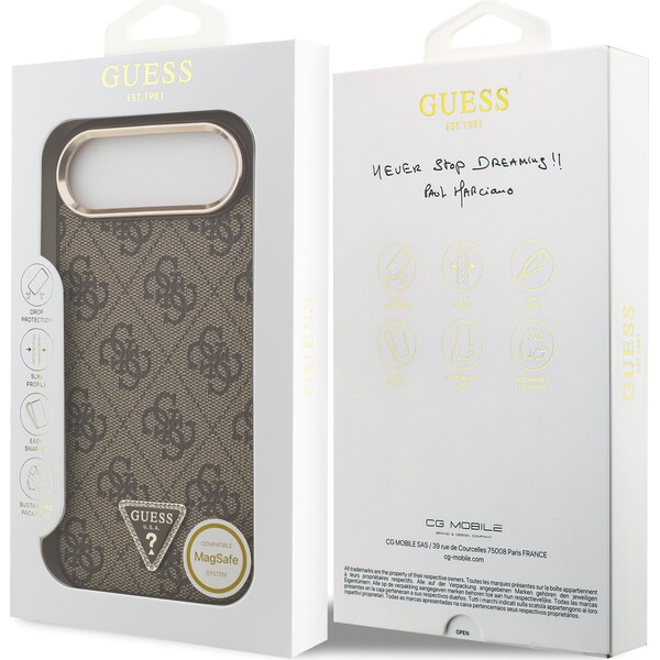 Guess-PU-Leather-4G-Triangle-Logo-Gold-Frame-MagSafe-kryt-iPhone-Air-hnedy