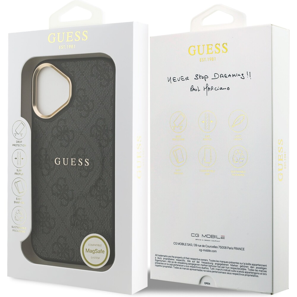 Guess-PU-Leather-4G-Gold-Frame-MagSafe-kryt-iPhone-17-cerny