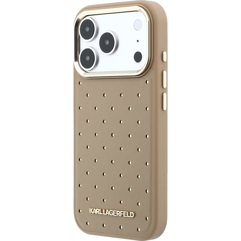 Karl-Lagerfeld-PU-Perforated-Gold-Dots-MagSafe-kryt-iPhone-17-Pro-Max-bezovy