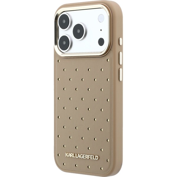 Karl-Lagerfeld-PU-Perforated-Gold-Dots-MagSafe-kryt-iPhone-17-Pro-Max-bezovy