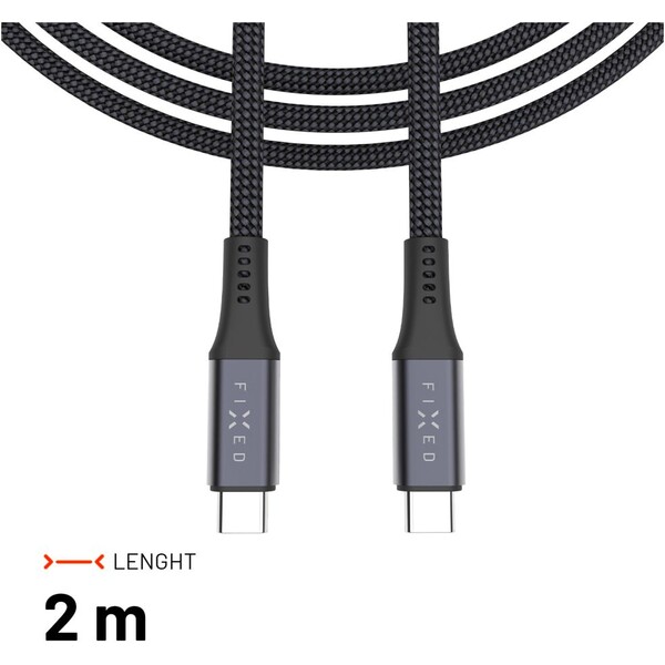 FIXED-Multimedia-Cabel-USB-C-napajeci-a-datovy-kabel-4K-60z-20Gbps-240W-2m-sedy