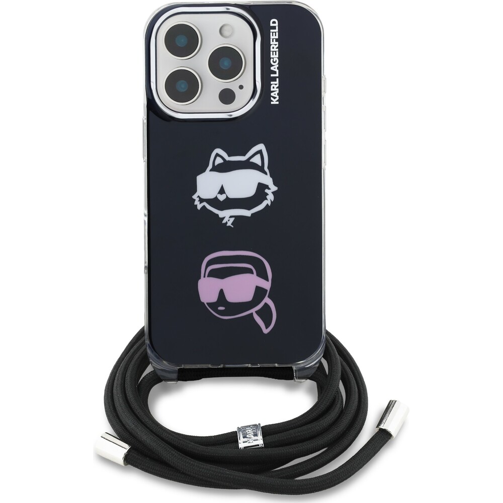 Karl-Lagerfeld-IML-Crossbody-K-CH-Heads-Zadni-Kryt-pro-iPhone-16-Pro-cerny
