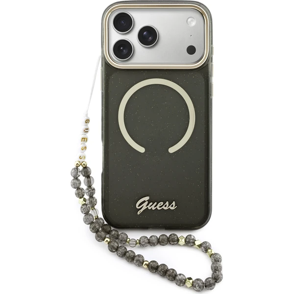 Guess-IML-Glitter-Script-Strap-MagSafe-kryt-iPhone-17-Pro-Max-cerny