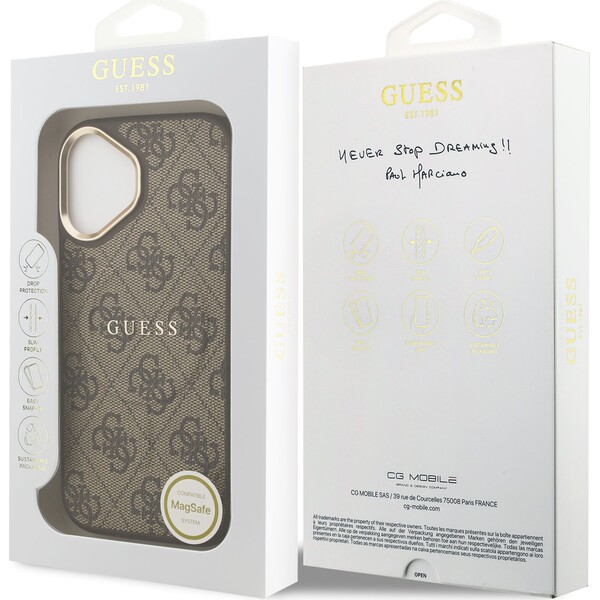 Guess-PU-Leather-4G-Gold-Frame-MagSafe-kryt-iPhone-17-hnedy