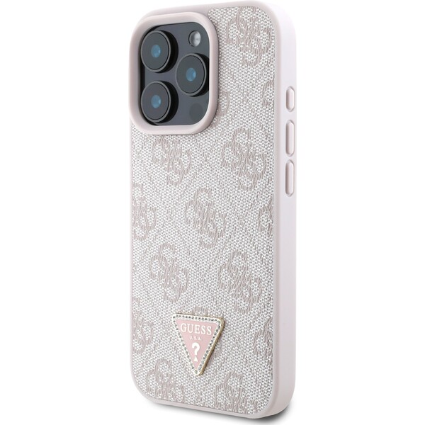 Guess-PU-4G-Strass-Triangle-Metal-Logo-kryt-pro-iPhone-16-Pro-ruzovy