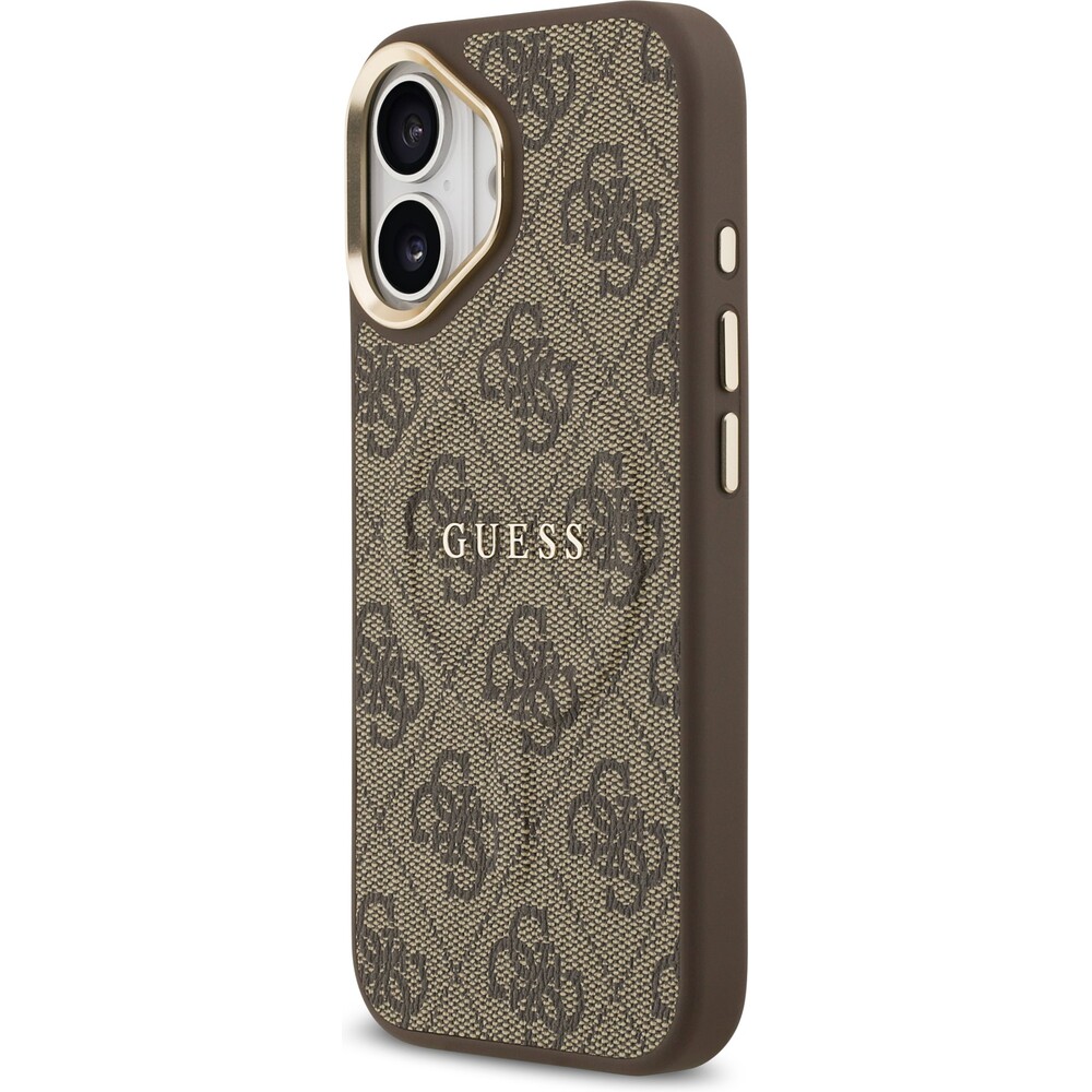 Guess-PU-Leather-4G-Gold-Frame-MagSafe-kryt-iPhone-17-hnedy