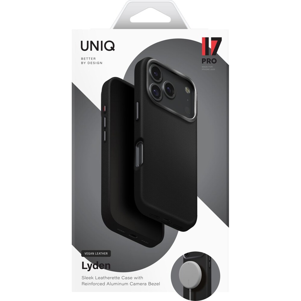UNIQ-Lyden-Premium-Leatherette-MagClick-MagSafe-kryt-iPhone-17-Pro-Dallas-Black