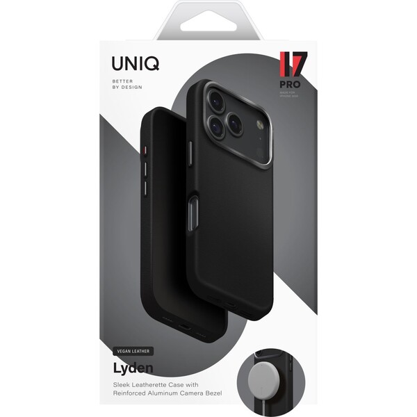 UNIQ-Lyden-Premium-Leatherette-MagClick-MagSafe-kryt-iPhone-17-Pro-Dallas-Black