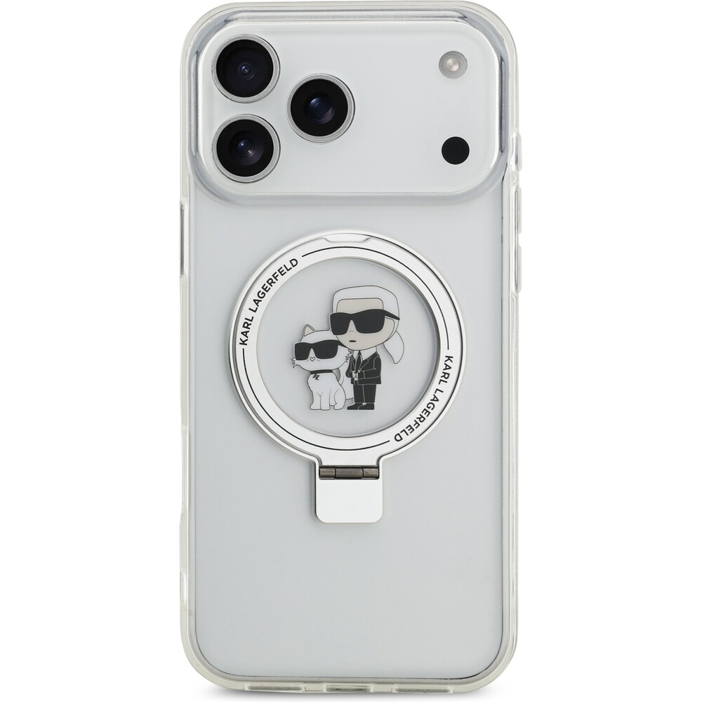 Karl-Lagerfeld-Ringstand-Karl-and-Choupette-MagSafe-kryt-iPhone-17-Pro-Max-bily