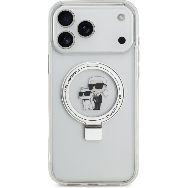 Karl-Lagerfeld-Ringstand-Karl-and-Choupette-MagSafe-kryt-iPhone-17-Pro-Max-bily