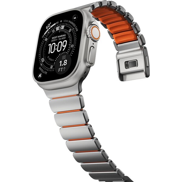 Nomad-Stratos-Band-FKM-reminek-Apple-Watch-45-46-49mm-Natural-Titanium-Ultra-Orange