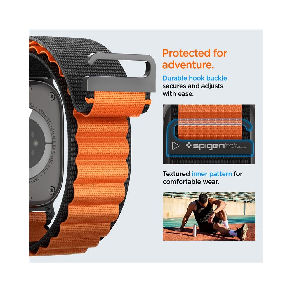 Spigen-Fabric-Band-hook-reminek-Apple-Watch-49-46-45-44mm-cerny-oranzovy
