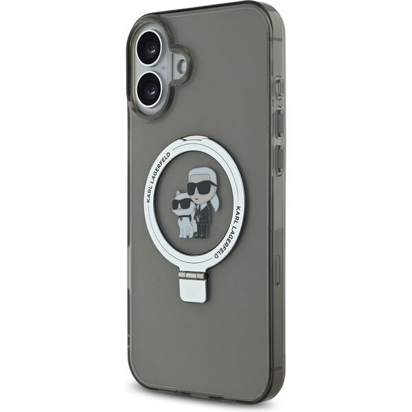 Karl-Lagerfeld-Ringstand-Karl-and-Choupette-MagSafe-kryt-pro-iPhone-16-Plus-cerny