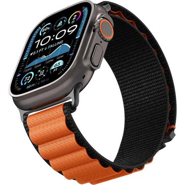Spigen-Fabric-Band-hook-reminek-Apple-Watch-49-46-45-44mm-cerny-oranzovy