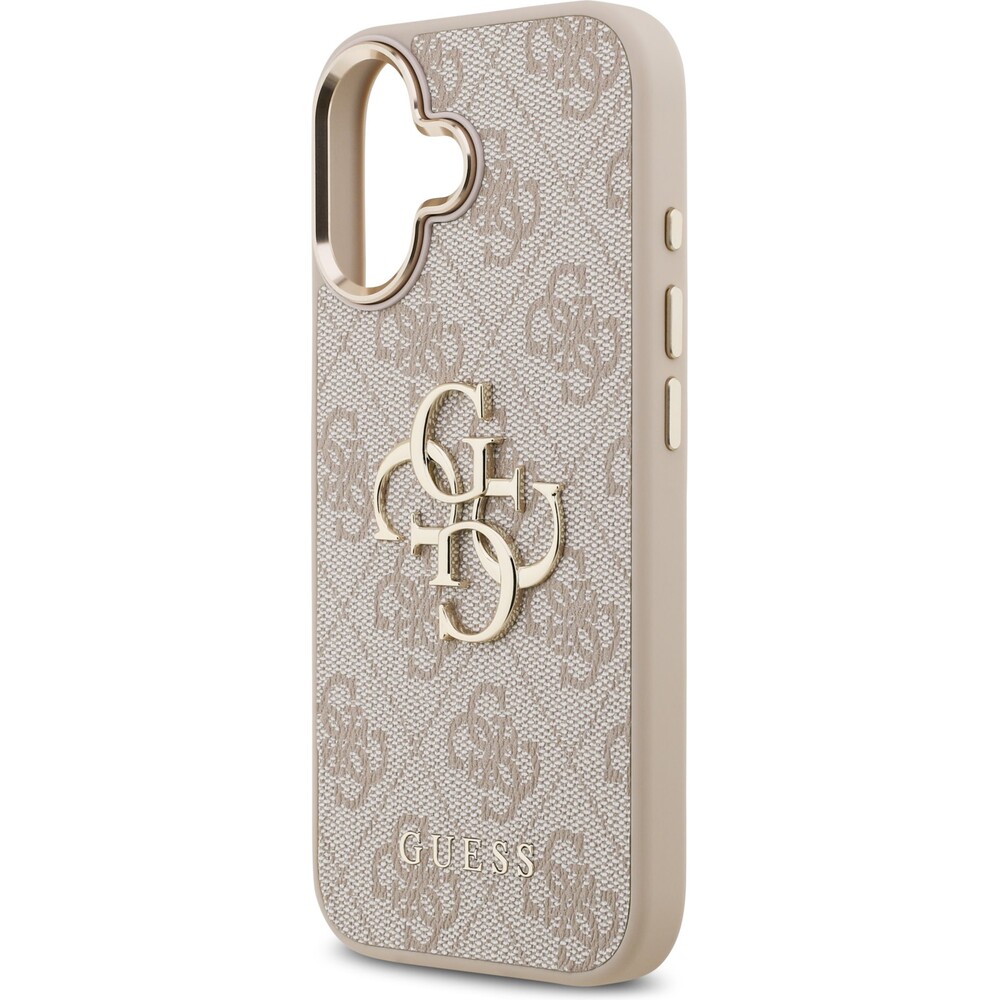 Guess-PU-Leather-4G-Metal-Logo-Gold-Frame-MagSafe-kryt-iPhone-17-ruzovy