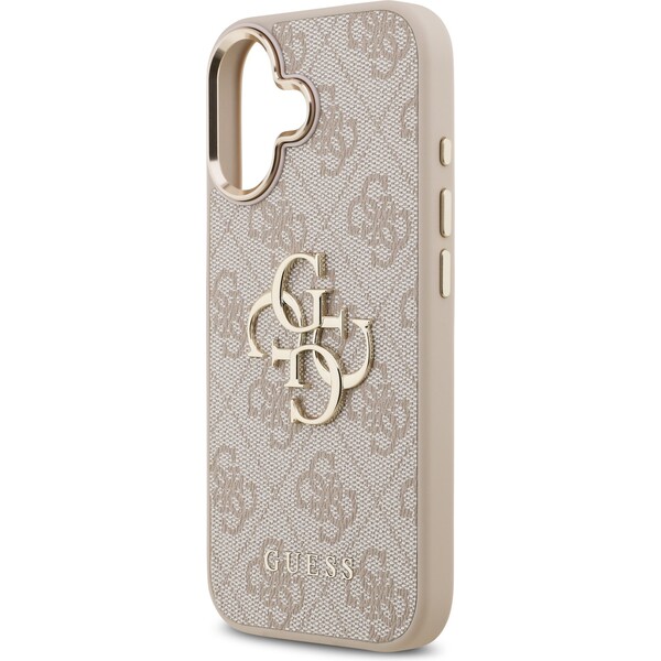 Guess-PU-Leather-4G-Metal-Logo-Gold-Frame-MagSafe-kryt-iPhone-17-ruzovy