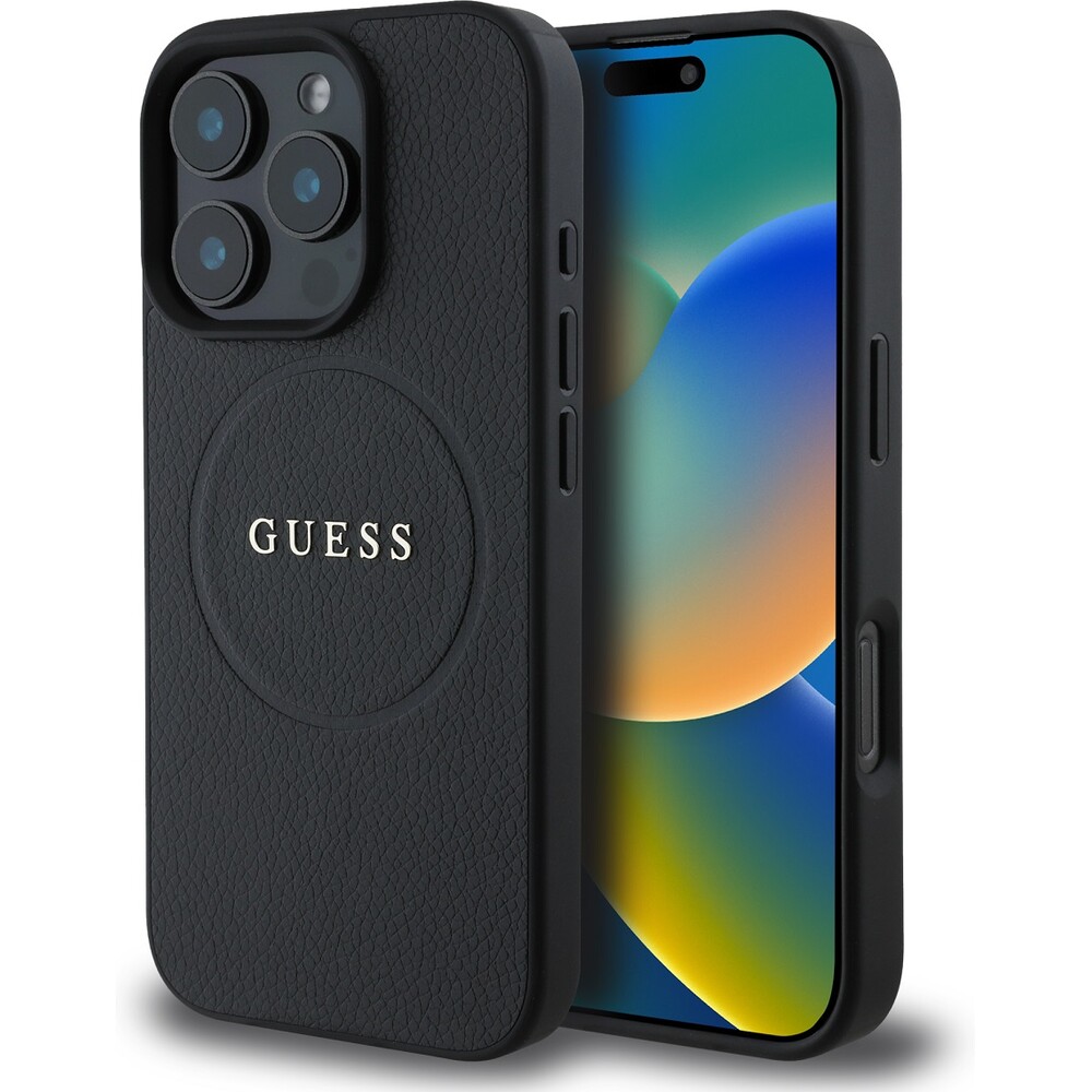 Guess-PU-Grained-Classic-Logo-MagSafe-kryt-iPhone-16-Pro-cerny