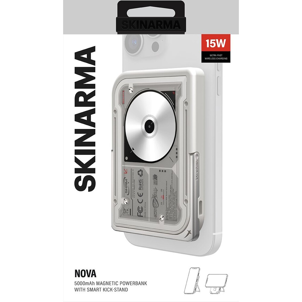 SKINARMA-Nexus-Nova-MagSafe-powerbanka-se-stojankem-USB-C-PD-5000-mah-svetle-seda