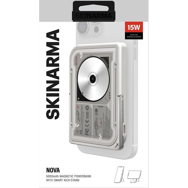 SKINARMA-Nexus-Nova-MagSafe-powerbanka-se-stojankem-USB-C-PD-5000-mah-svetle-seda