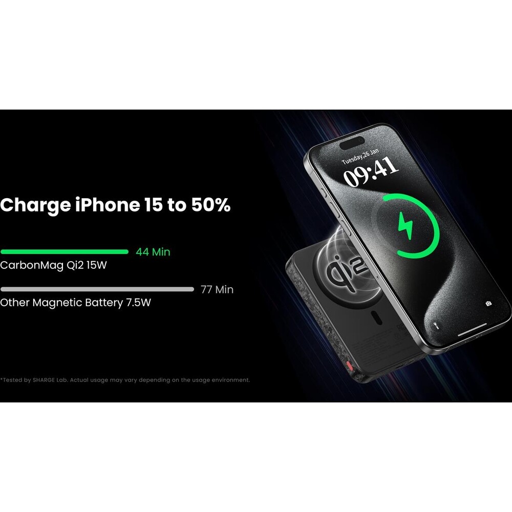 SHARGE-C2-CarbonMag-Qi2-MagSafe-powerbanka-10000mAh-karbonova