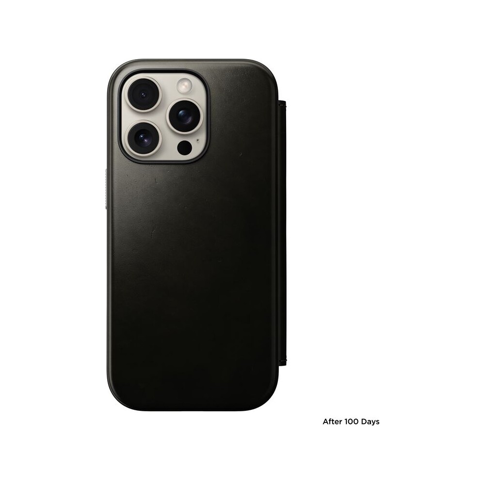 Nomad-Modern-Leather-Folio-MagSafe-pouzdro-iPhone-16-Pro-zelene-chromovane