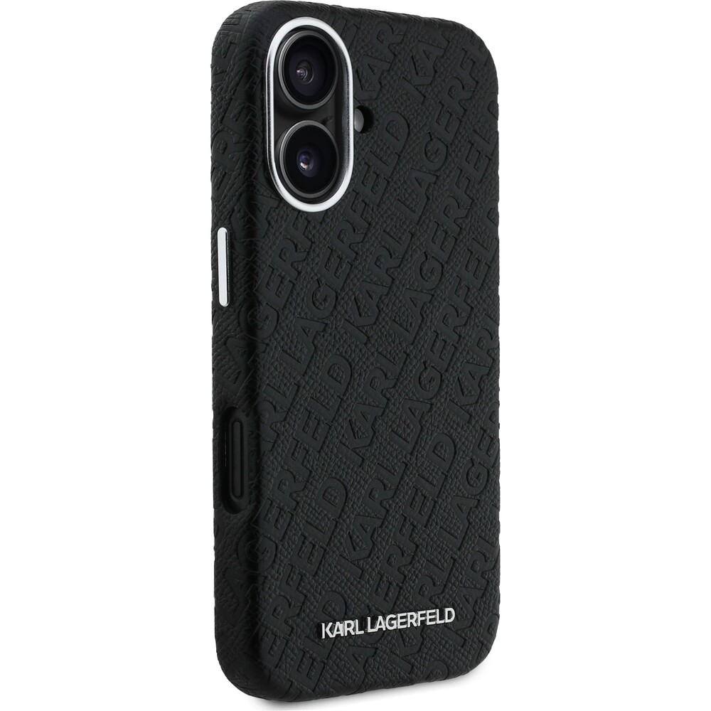 Karl-Lagerfeld-Grained-PU-Repeated-Logo-MagSafe-kryt-iPhone-16-cerny