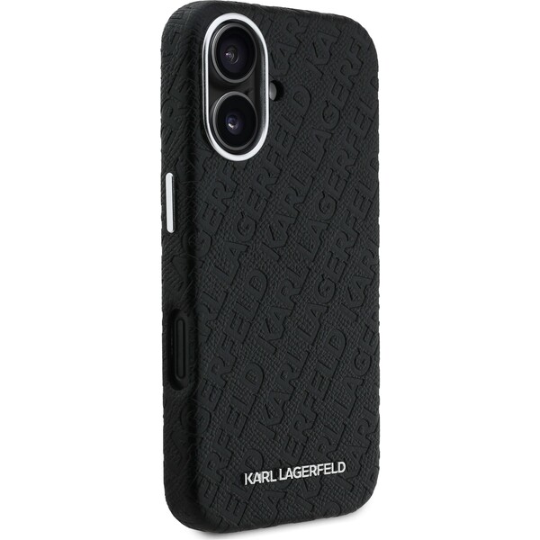 Karl-Lagerfeld-Grained-PU-Repeated-Logo-MagSafe-kryt-iPhone-16-cerny