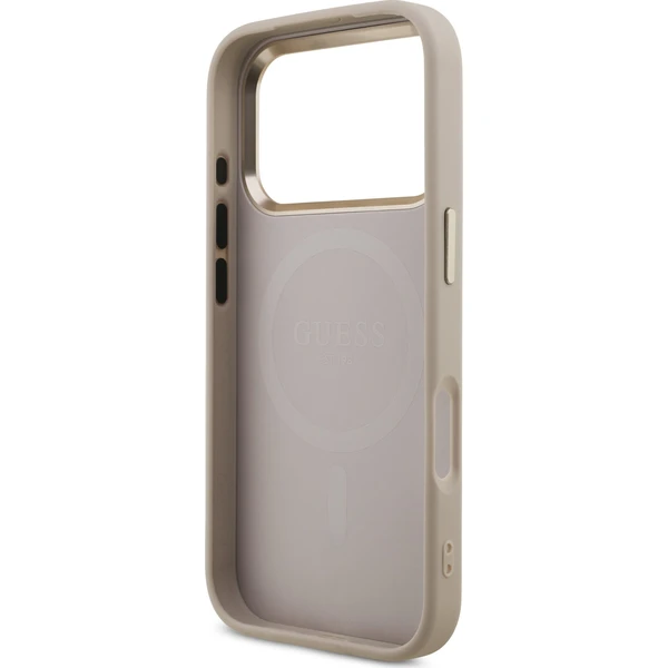 Guess-PU-Leather-4G-Triangle-Logo-Gold-Frame-MagSafe-kryt-iPhone-17-Pro-ruzovy