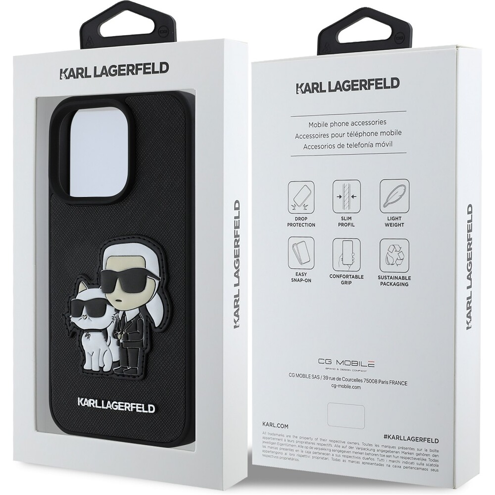 Karl-Lagerfeld-PU-Saffiano-Karl-and-Choupette-kryt-iPhone-15-Pro-cerny