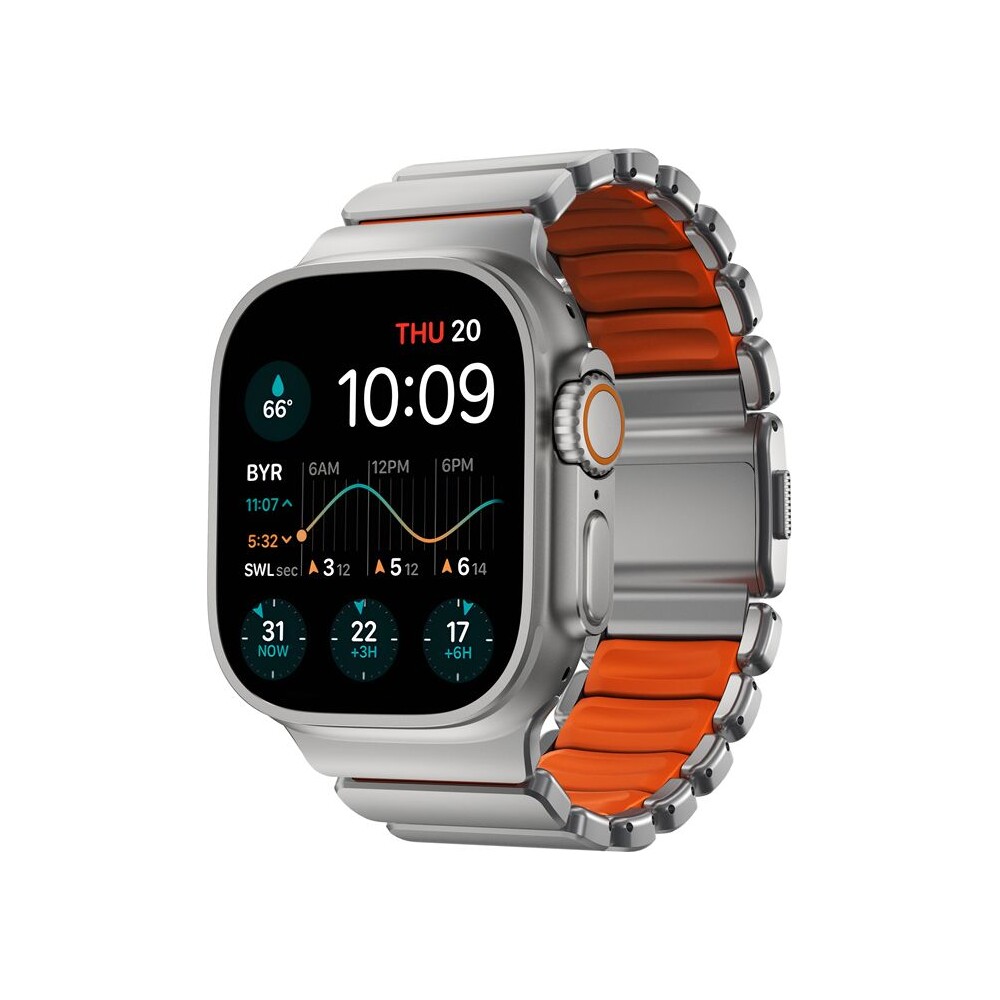 Nomad-Stratos-Band-FKM-reminek-Apple-Watch-45-46-49mm-Natural-Titanium-Ultra-Orange
