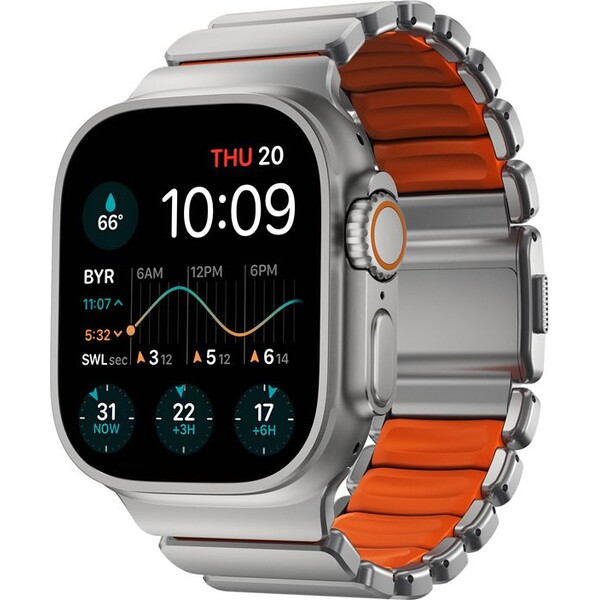 Nomad-Stratos-Band-FKM-reminek-Apple-Watch-45-46-49mm-Natural-Titanium-Ultra-Orange
